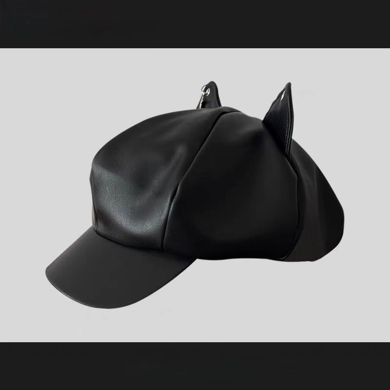 猫耳デザイン レザーキャスケット レディース帽子