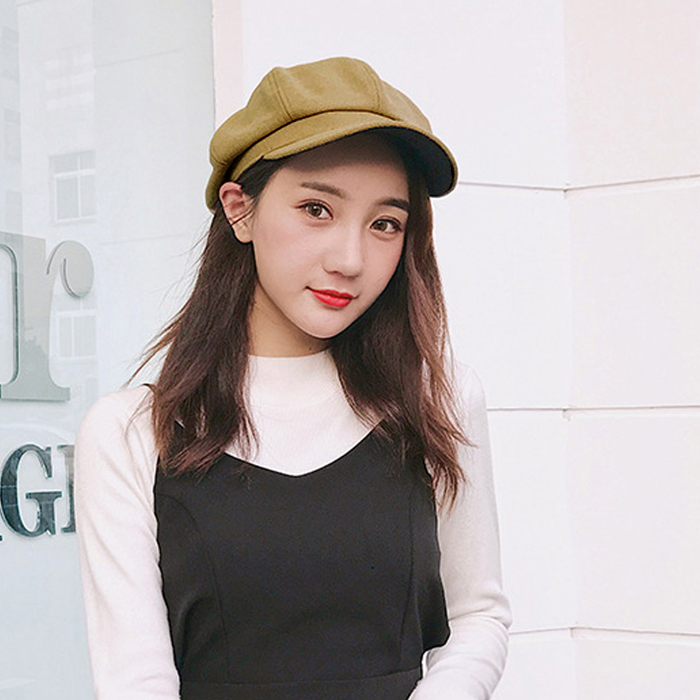 秋冬レディースキャスケット帽子防寒無地ウールタッチ