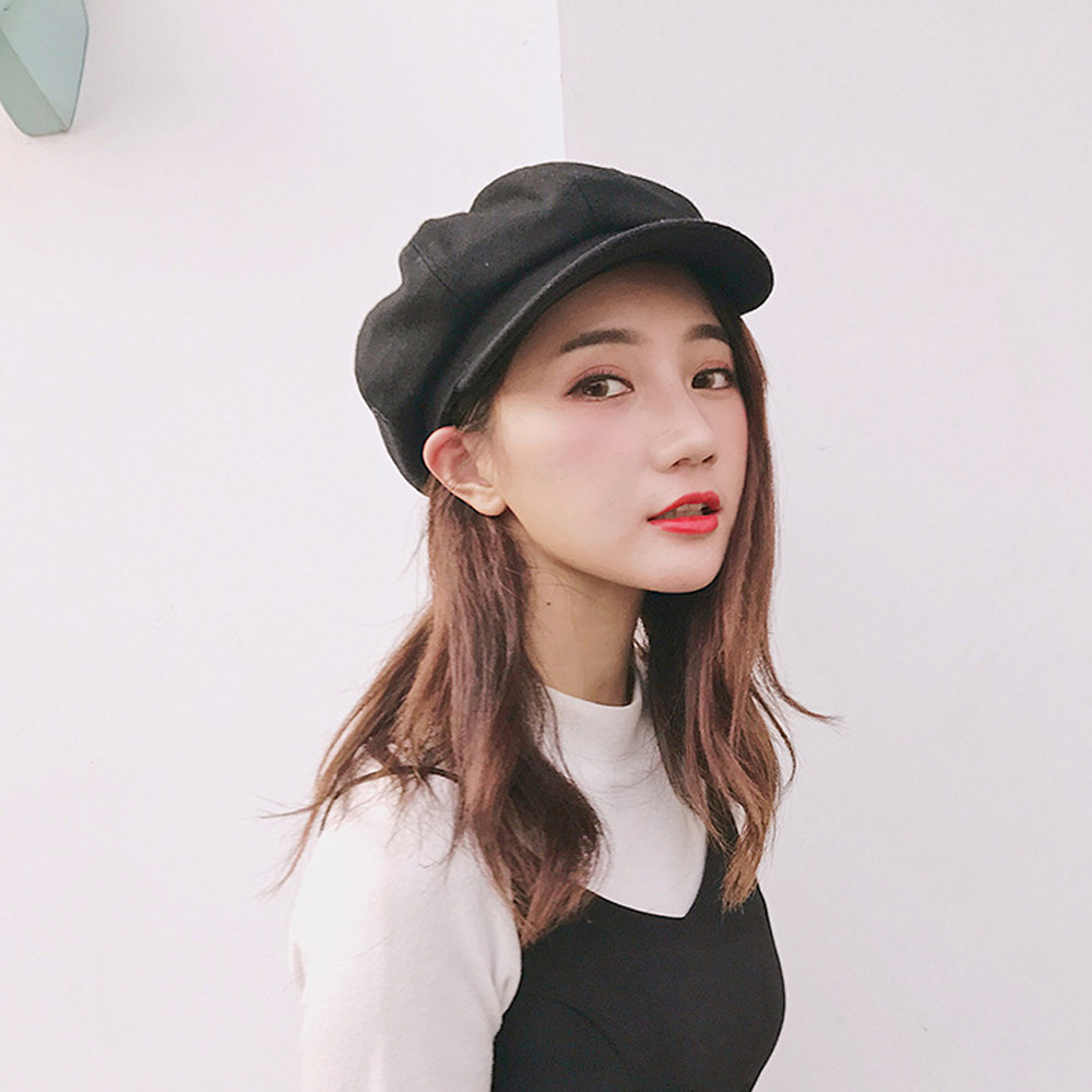 秋冬レディースキャスケット帽子防寒無地ウールタッチ
