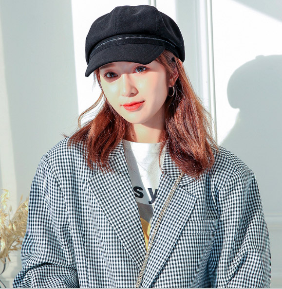 秋冬新作レディースキャスケット無地防寒保温スエード風帽子