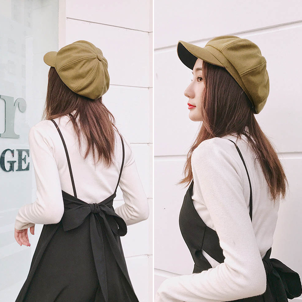 秋冬レディースキャスケット帽子防寒無地ウールタッチ