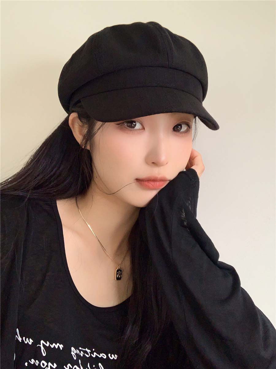 女性用格子模様キャスケット軽量紫外線対策帽子