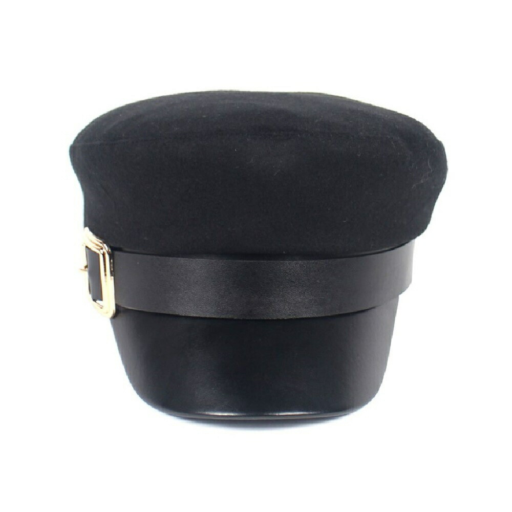 レトロ風ベルト付きキャスケット帽子黒色ゴシック調