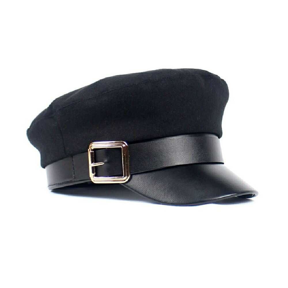レトロ風ベルト付きキャスケット帽子黒色ゴシック調