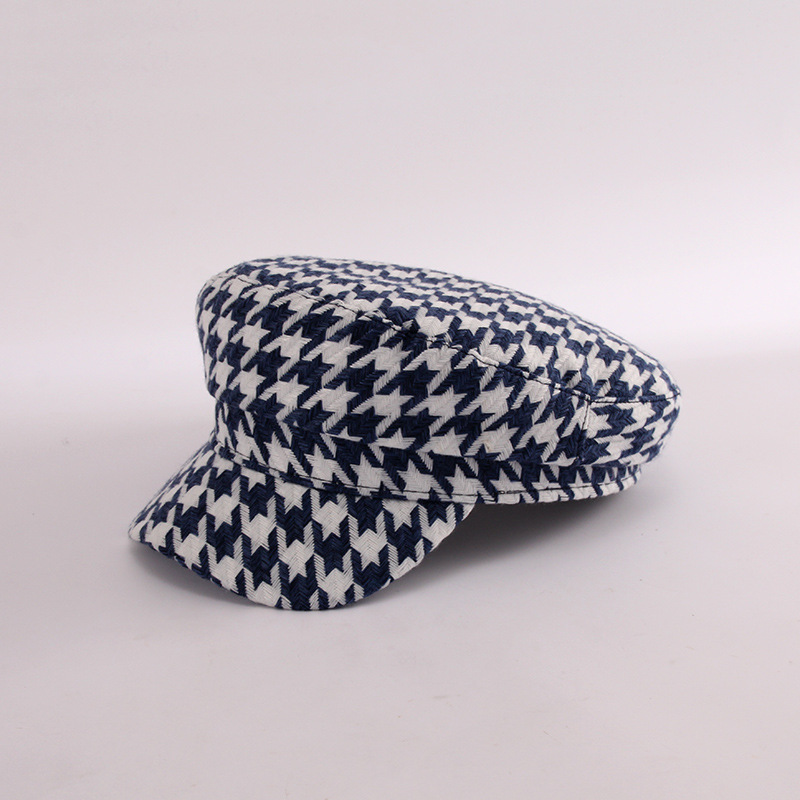 千鳥格子キャスケット つば付き防寒帽子 小顔効果