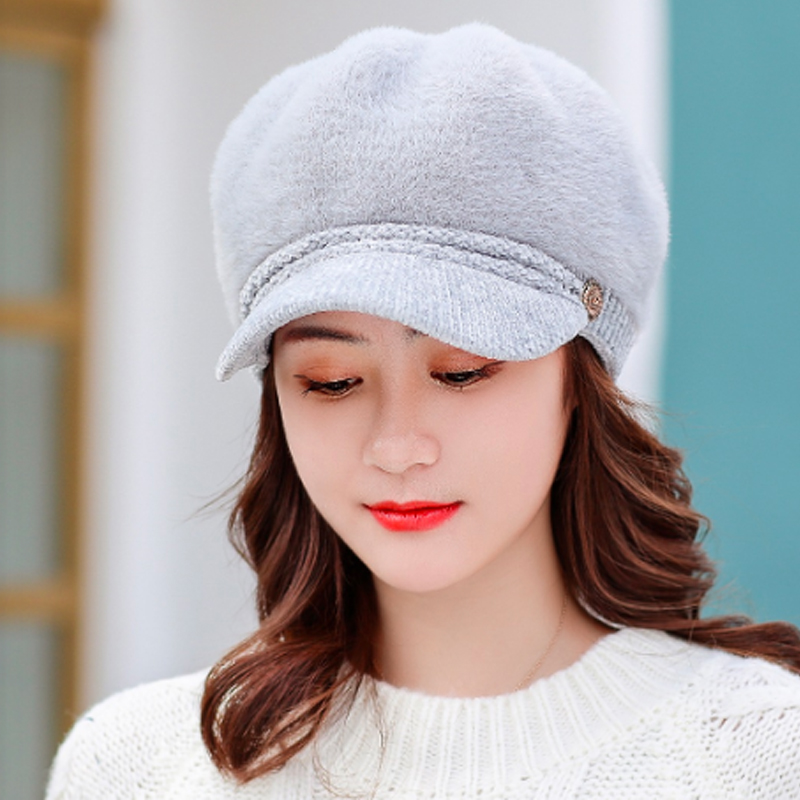 新作レディースキャスケット ふわふわニット つば付き小顔効果帽子