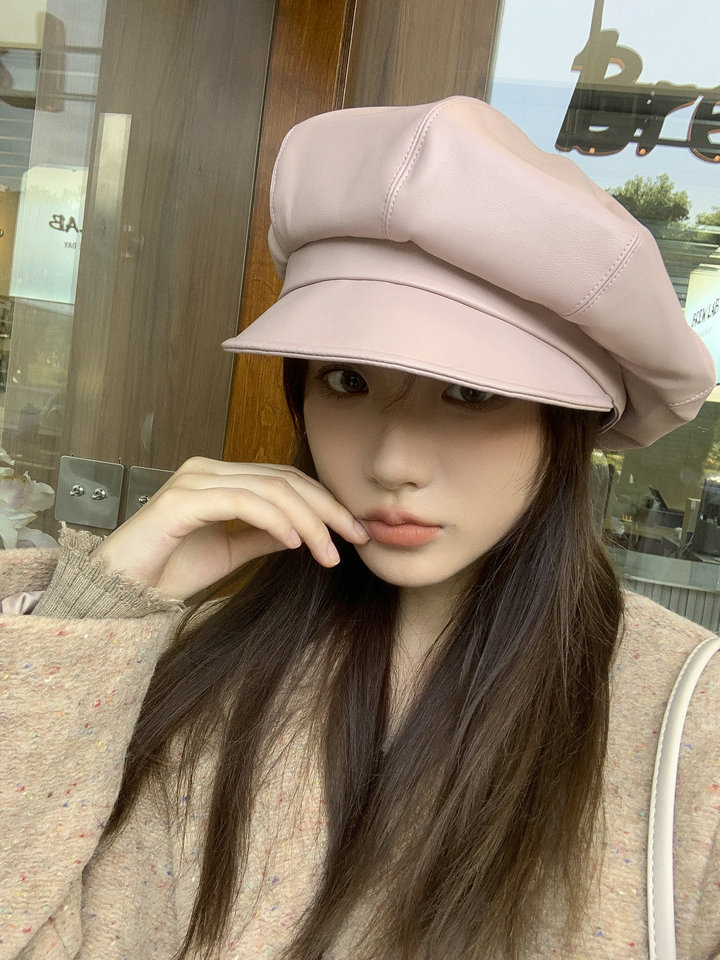 レディース フェイクレザーキャスケット 小顔効果 サイズ調整可能