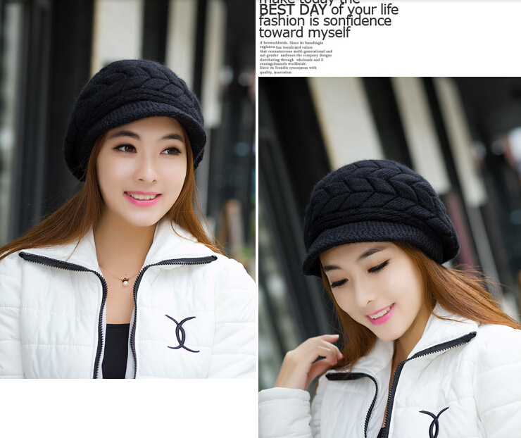 レディース ケーブル編み ニットキャスケット 防寒帽子