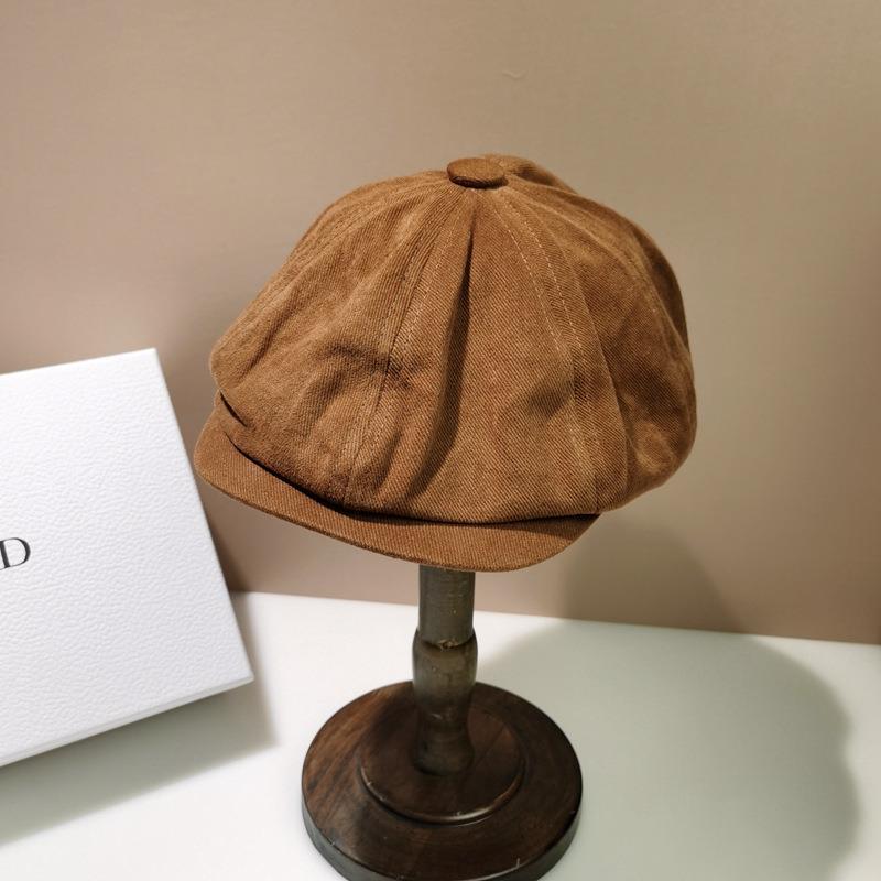 秋冬新作 小顔効果キャスケット 無地シンプル つば付き帽子