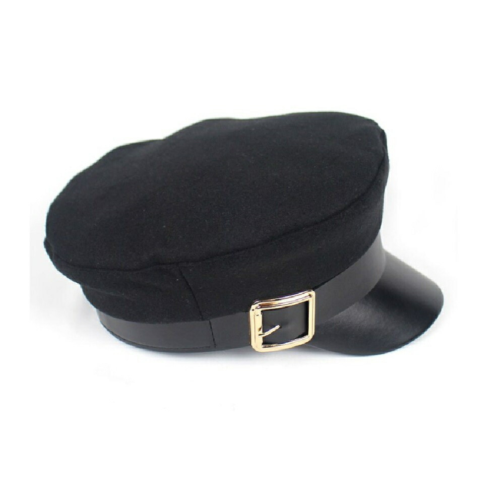 レトロ風ベルト付きキャスケット帽子黒色ゴシック調