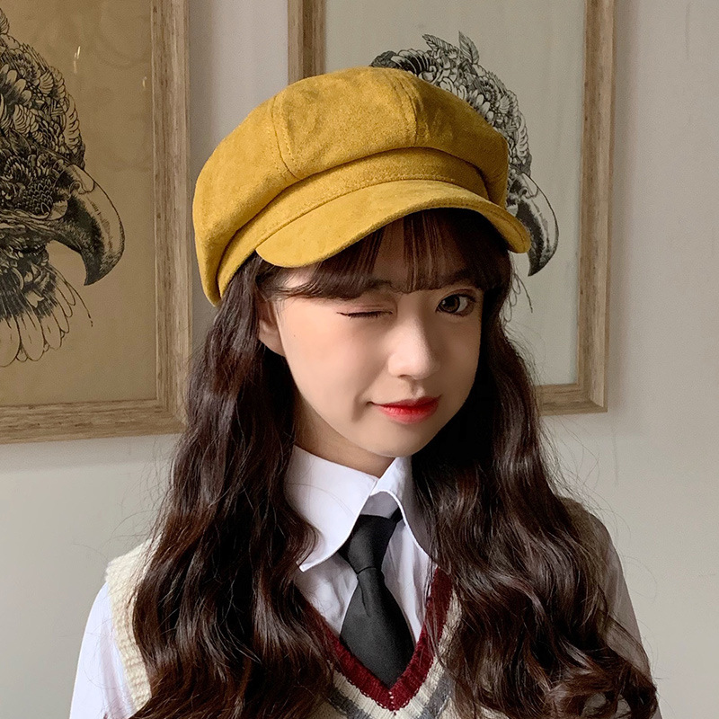 秋冬新作 レディース スエード調キャスケット 無地 防寒帽子
