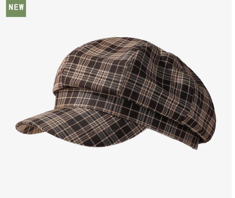 新作チェック柄キャスケット男女兼用復古帽子