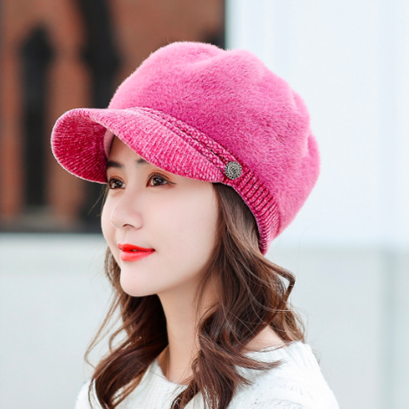 新作レディースキャスケット ふわふわニット つば付き小顔効果帽子