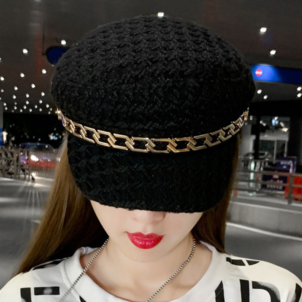 チェーン付きツイード風キャスケット レディース帽子
