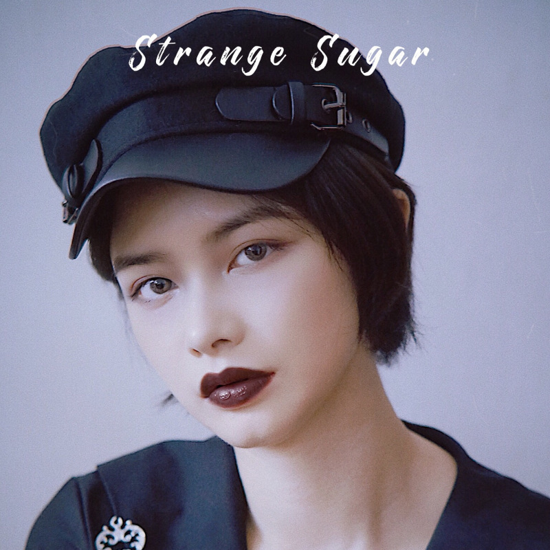 レディース キャスケット 黒 ベルト付き おしゃれ ハット