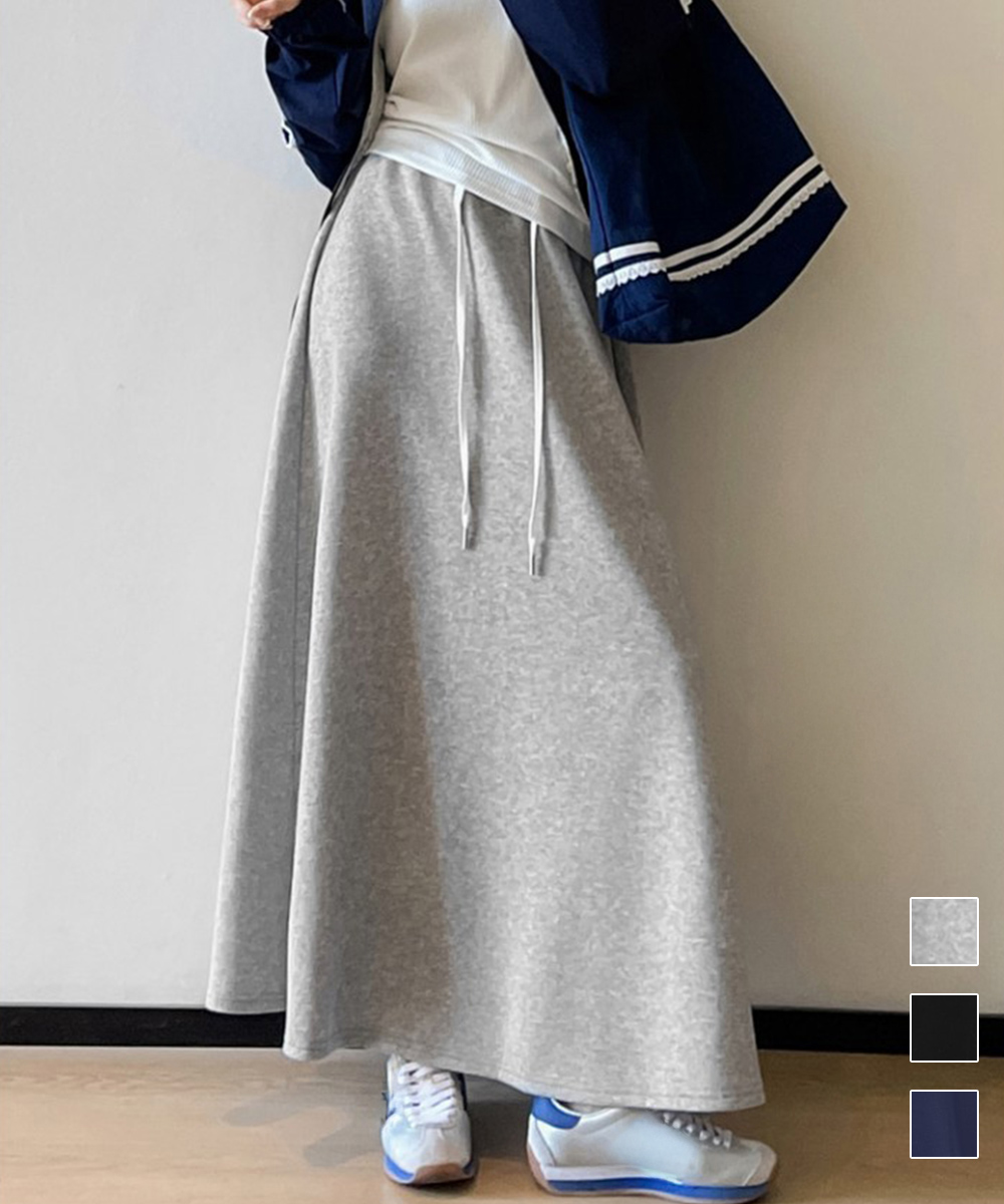 カジュアルコーデ ウエストゴム スウェット ロングスカート 美脚 春秋冬