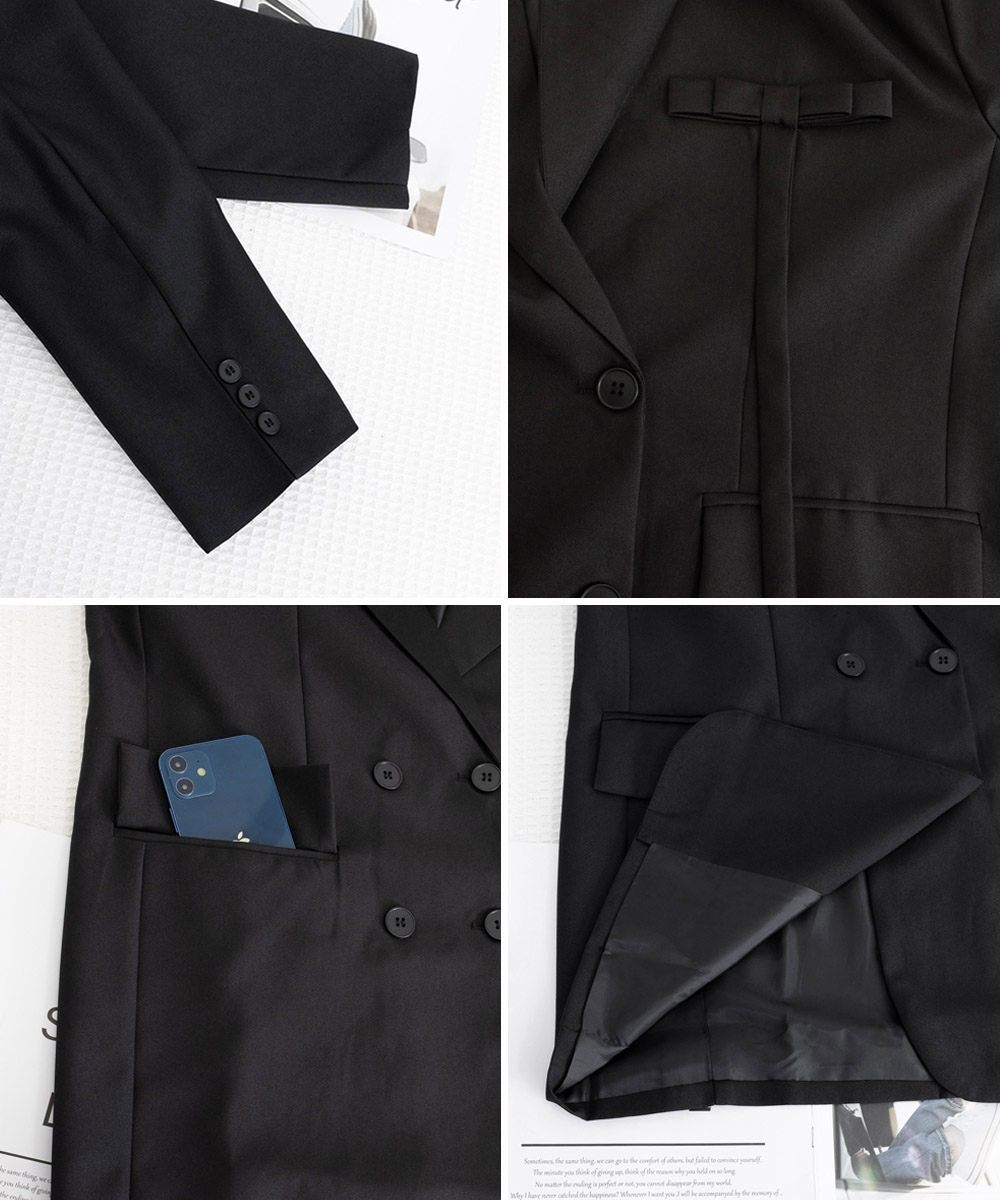 カジュアルコーデ 大きめサイズ ダブルボタン テーラード ジャケット 黒