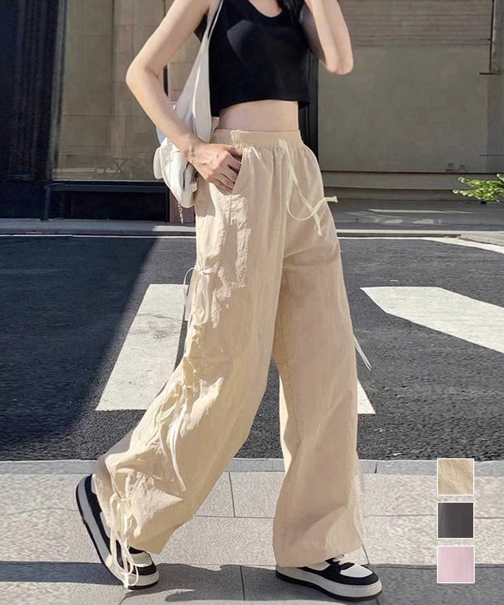 カジュアルコーデ サイドリボン ワイドカーゴパンツ 春夏
