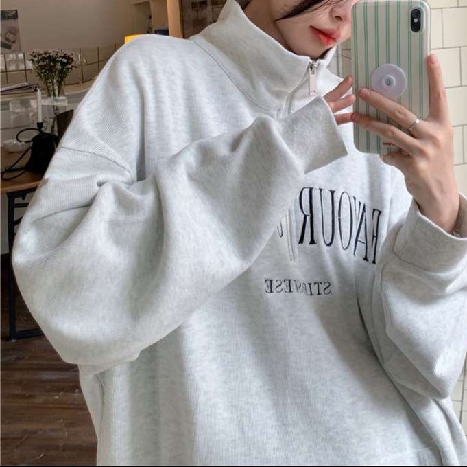 カジュアルコーデ ハーフジップスウェット