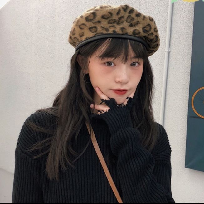 カジュアルコーデ 豹柄ベレー帽 レディース 帽子 小顔効果 暖かい