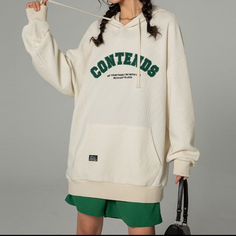 カジュアルコーデ ワッフル素材スウェット フード付き韓国風レディース