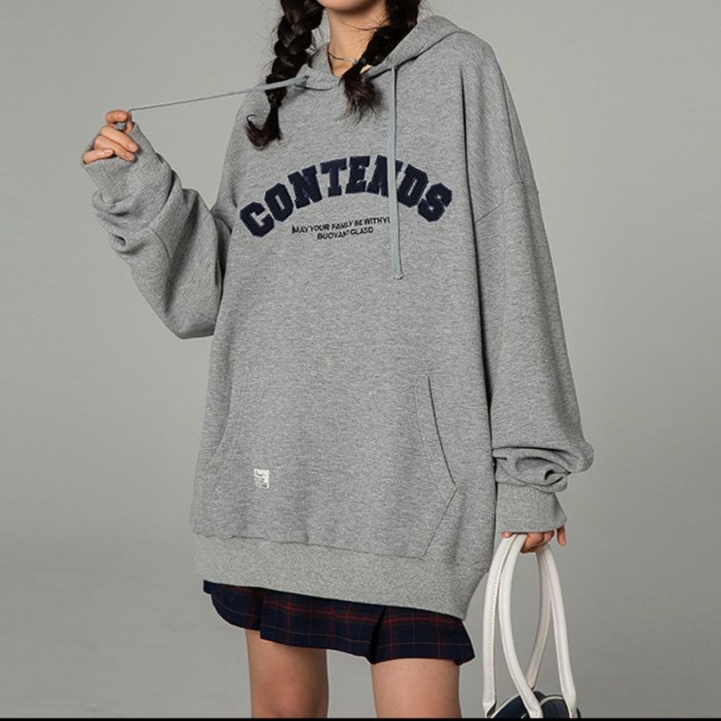 カジュアルコーデ ワッフル素材スウェット フード付き韓国風レディース