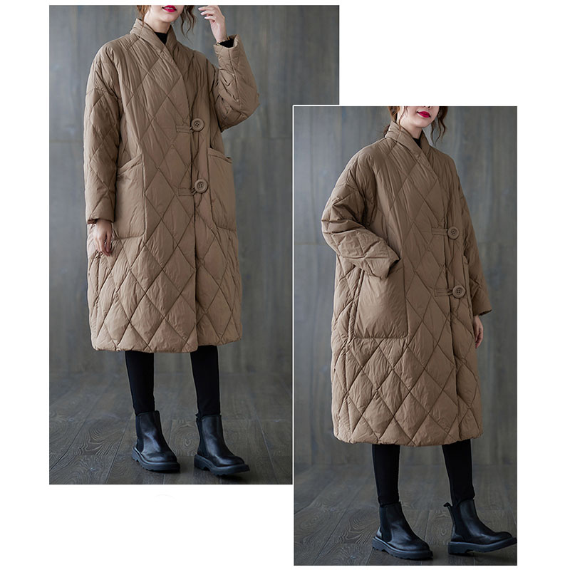 カジュアルコーデ キルティング中綿ロング丈アウター 体型カバー暖かコート
