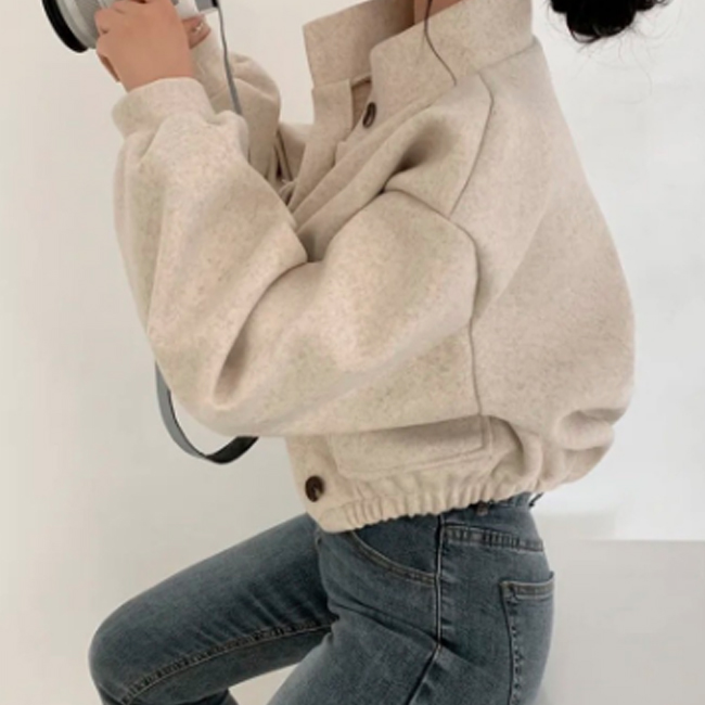 カジュアルコーデ 2024新作レディースアウター立ち襟ショート丈グレージャケット