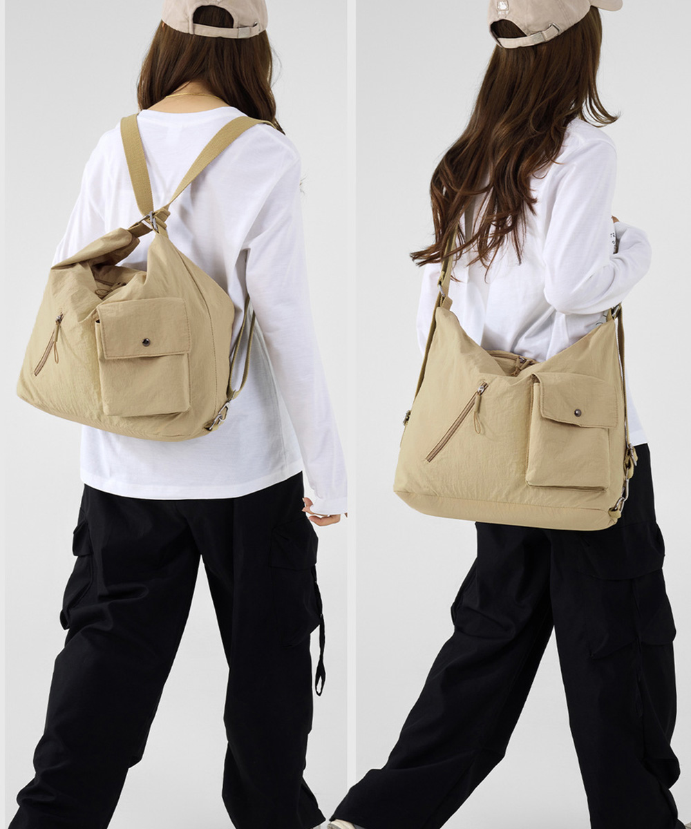 カジュアルコーデ 三通り使いバッグ 大容量トート斜め掛け対応軽量鞄