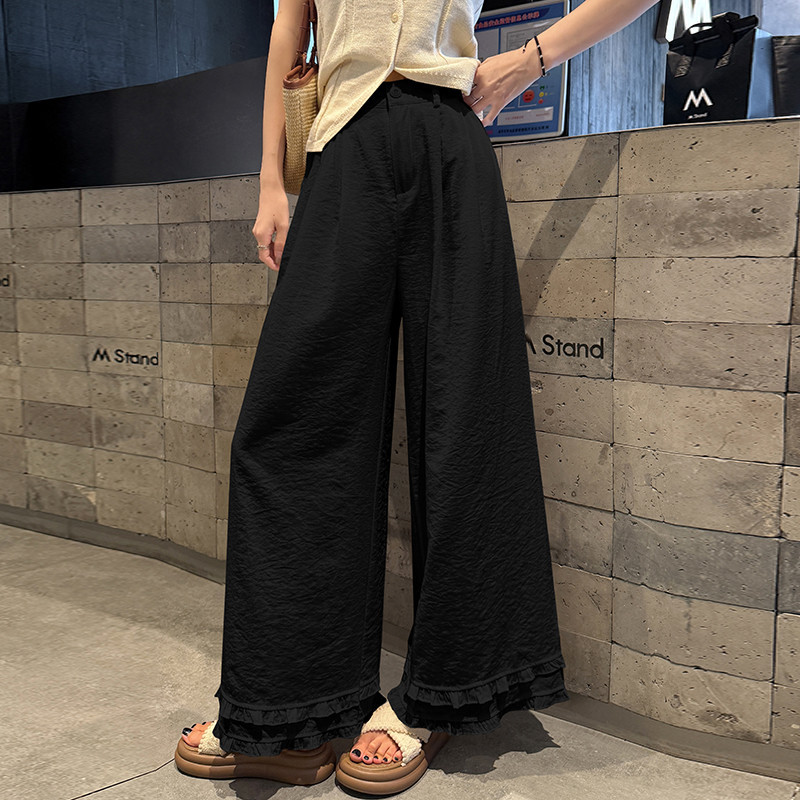 カジュアルコーデ フリル裾マキシワイドパンツ