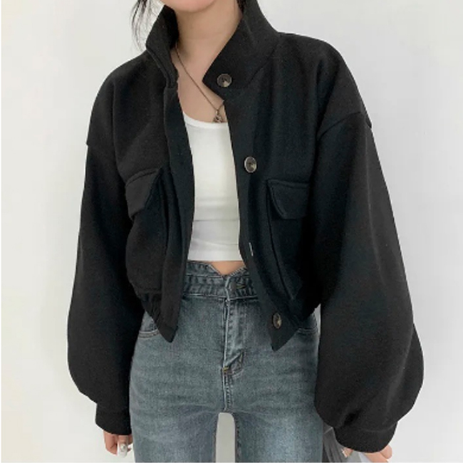 カジュアルコーデ 2024新作レディースアウター立ち襟ショート丈グレージャケット