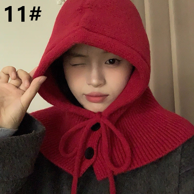カジュアルコーデ 2025秋冬新作 フード付き帽子 暖かいニット レディース小顔効果