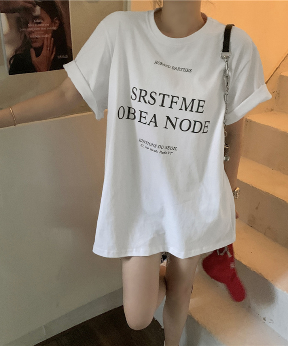 カジュアルコーデ 文字印刷半袖ゆったりトップス韓国風