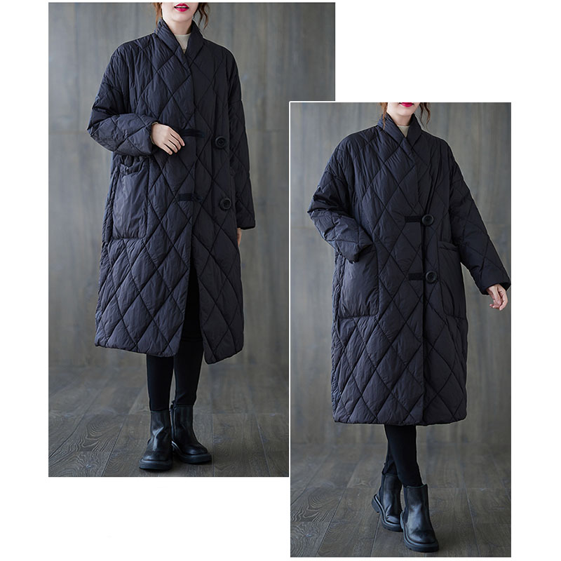 カジュアルコーデ キルティング中綿ロング丈アウター 体型カバー暖かコート