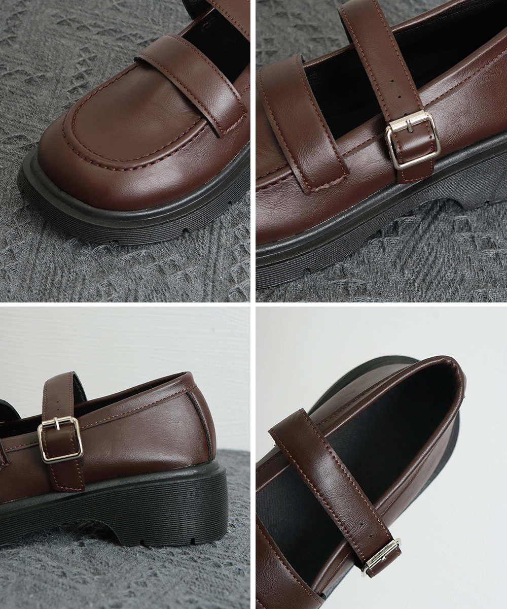 カジュアルコーデ 厚底ローファースニーカー レディース ストラップ付き太ヒール