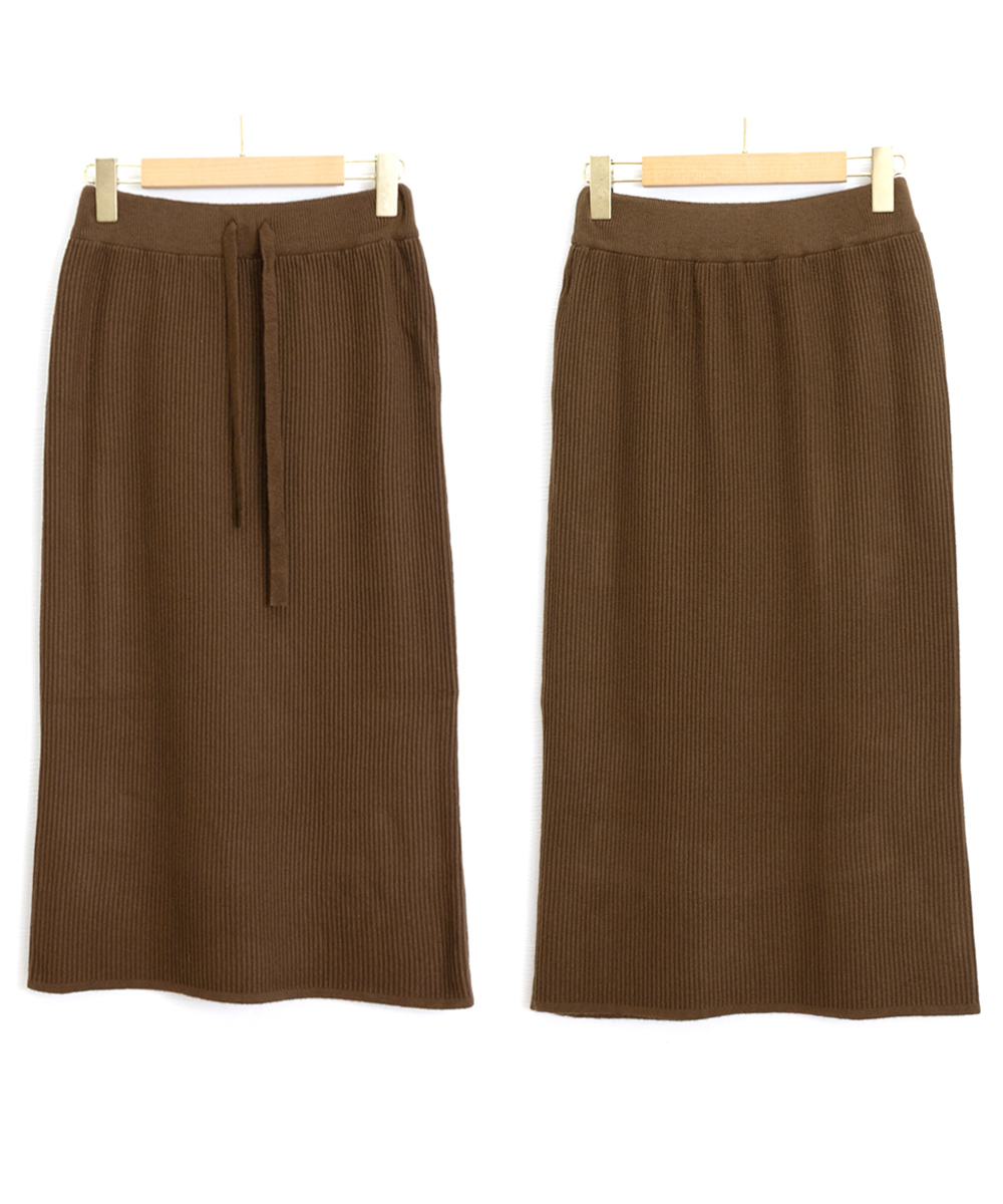 カジュアルコーデ リブニットロングスカート ミモレ丈 秋冬 韓国風