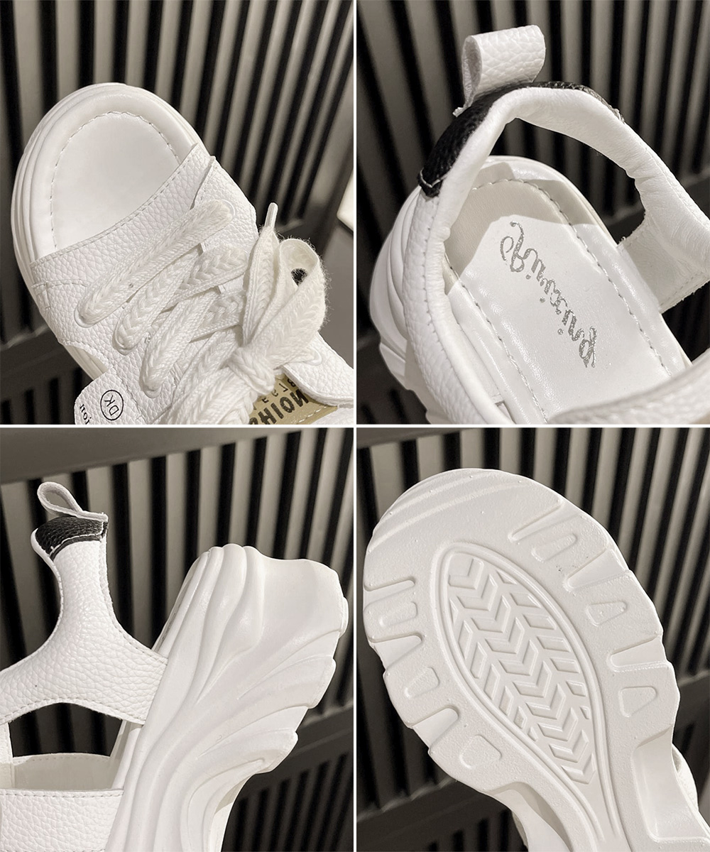 カジュアルコーデ 厚底サンダル レースアップ 美脚 スニーカータイプ