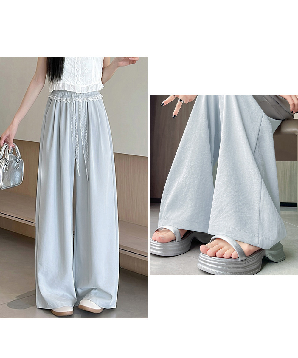 カジュアルコーデ 白レース付きワイドパンツ 夏の涼しげ楽ちんパンツ