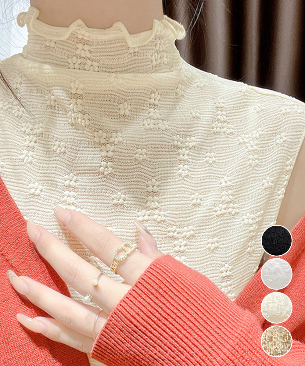 カジュアルコーデ 総レース花柄フリルネックインナートップス