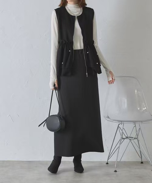 カジュアルコーデ 新作パール付きフリルジャケット体型カバー重ね着ベスト