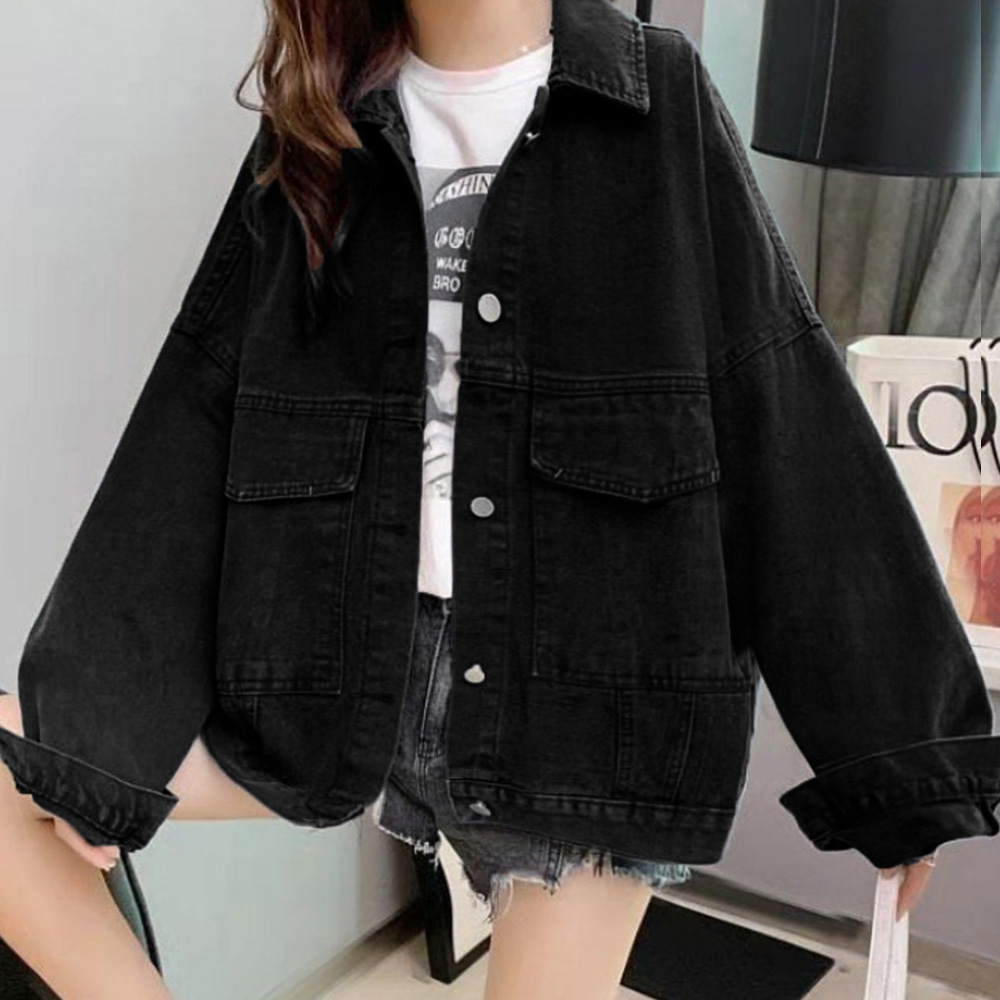 カジュアルコーデ レディース デニムジャケット 背中ロゴ刺繍 体型カバー