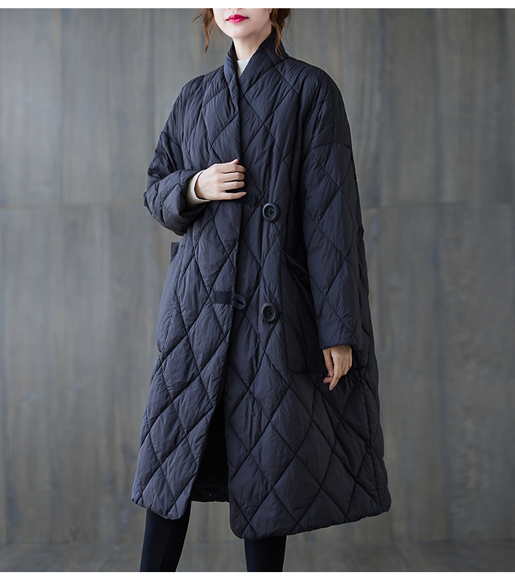カジュアルコーデ キルティング中綿ロング丈アウター 体型カバー暖かコート