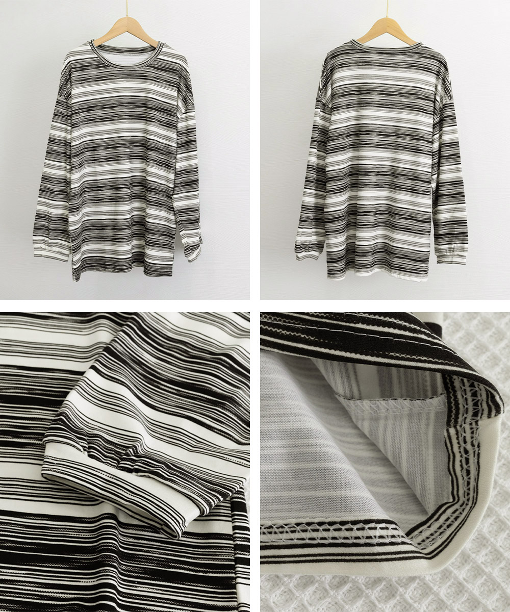 カジュアルコーデ 韓国風ボーダー長袖トップス春秋レディース