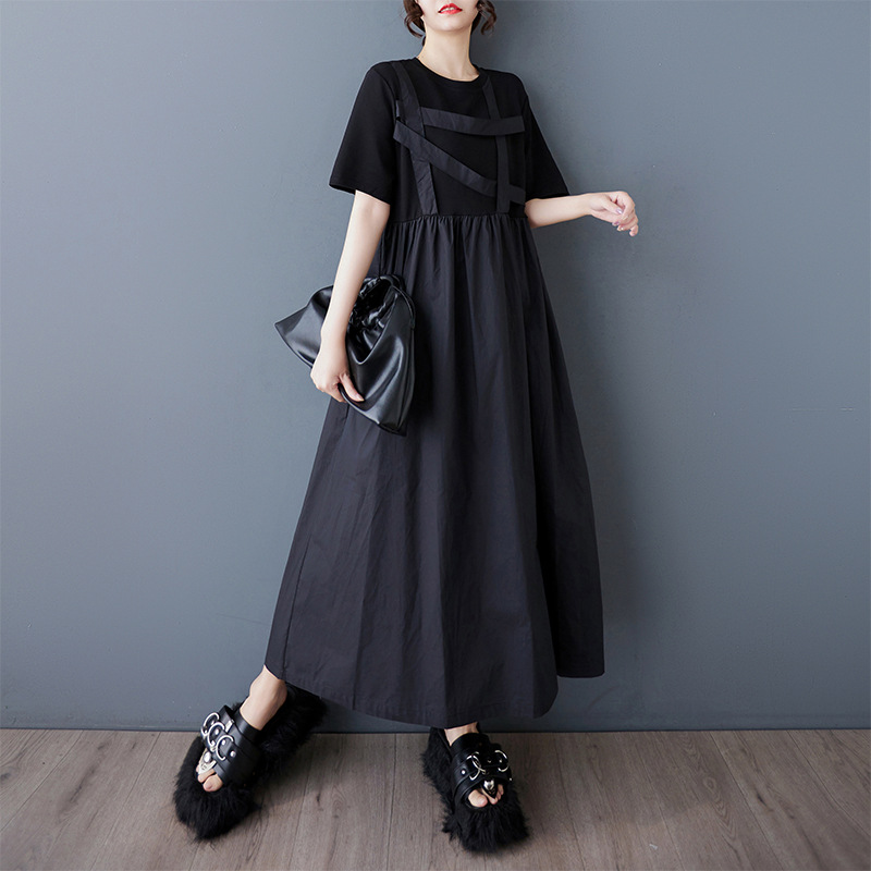 カジュアルコーデ 立体テープデザイン ロングワンピース