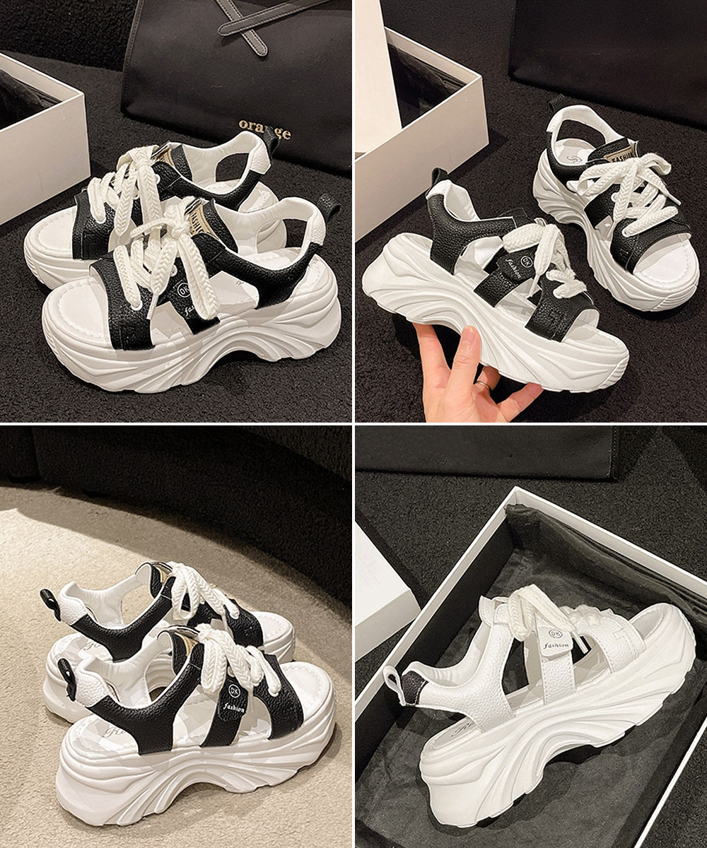 カジュアルコーデ 厚底サンダル レースアップ 美脚 スニーカータイプ