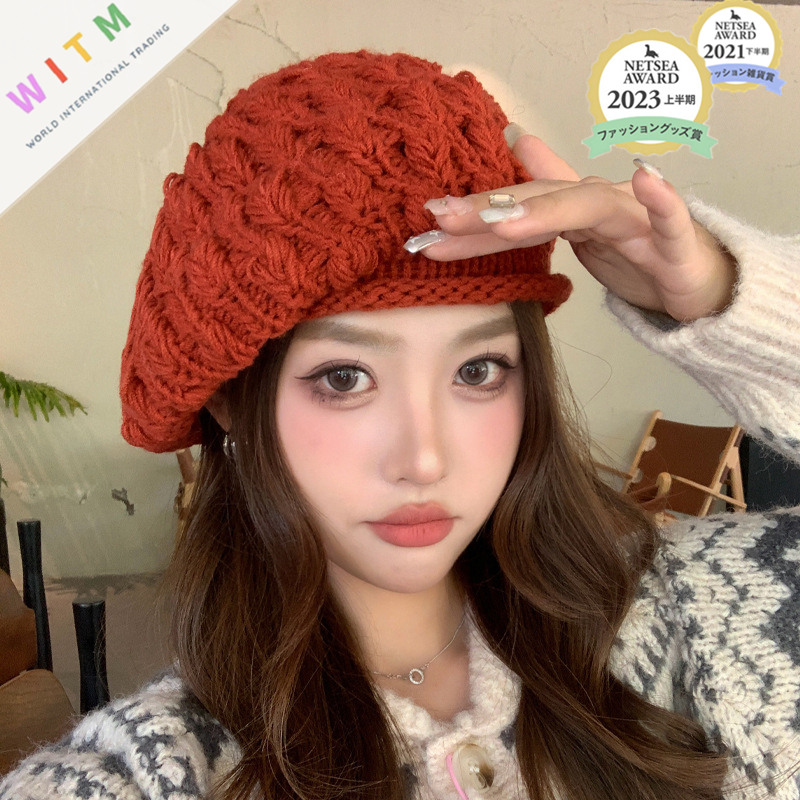 カジュアルコーデ 編み込み ベレー帽 レディース 帽子 小顔効果 暖かい おしゃれ