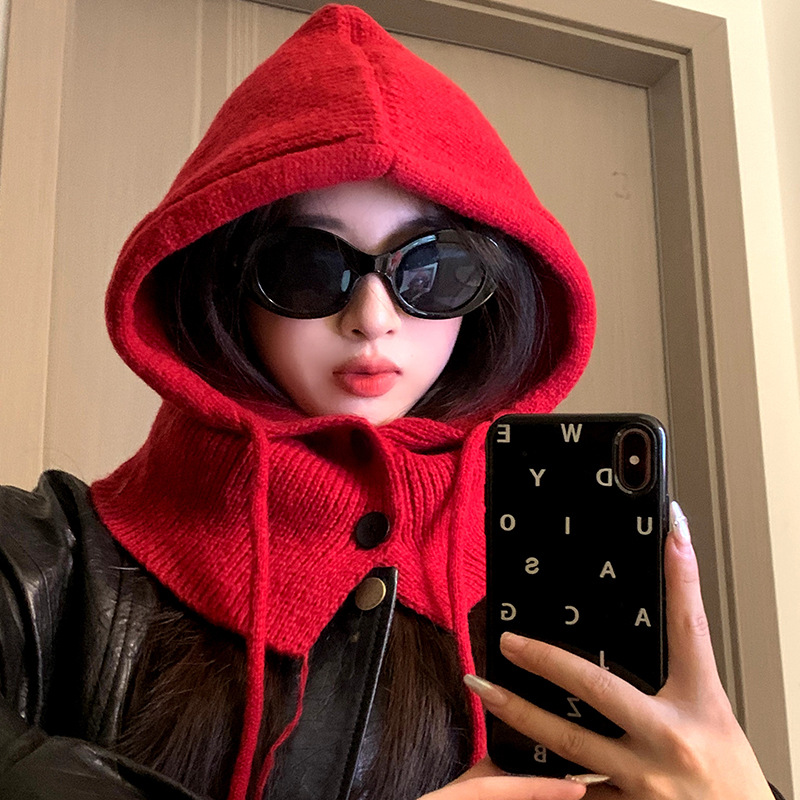 カジュアルコーデ 二〇二五年秋冬新作フード付きニット帽子小顔効果暖かいレディース用
