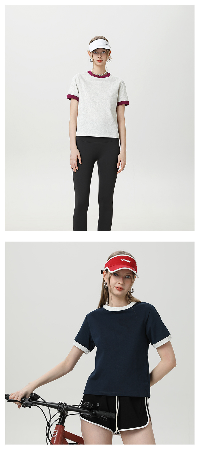 カジュアルコーデ バイカラーリンガーネックTシャツ