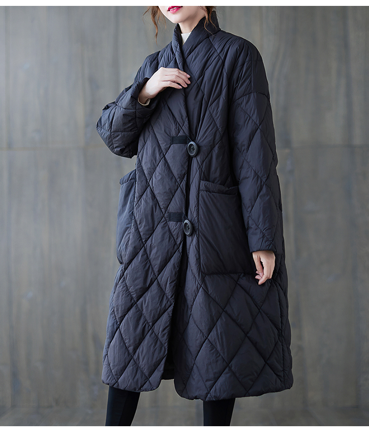 カジュアルコーデ キルティング中綿ロング丈アウター 体型カバー暖かコート