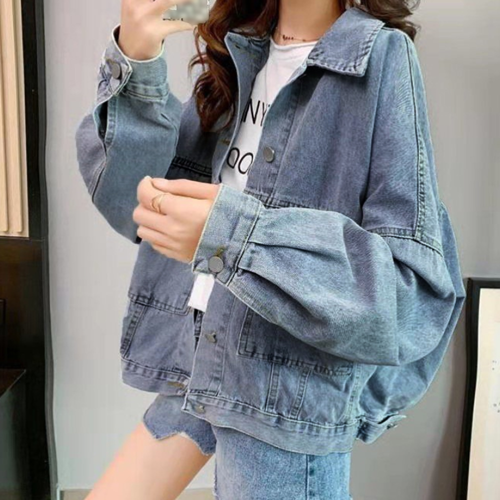 カジュアルコーデ レディース デニムジャケット 背中ロゴ刺繍 体型カバー